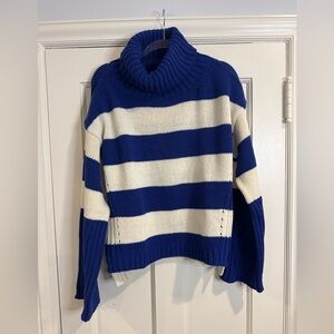 Striped Blue and White Turtle Neck Sweater